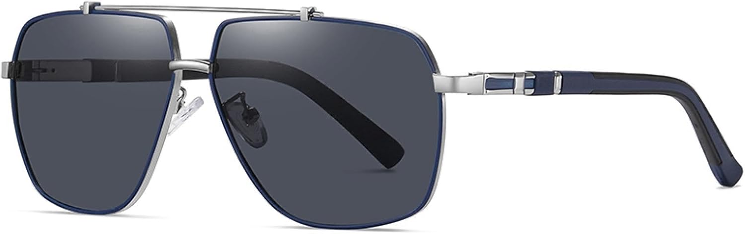 

Мужские поляризованные солнцезащитные очки с металлическим покрытием, женские солнцезащитные очки UV400 в большой оправе для вождения и рыбалки VFDHN, Silver Blue Gray