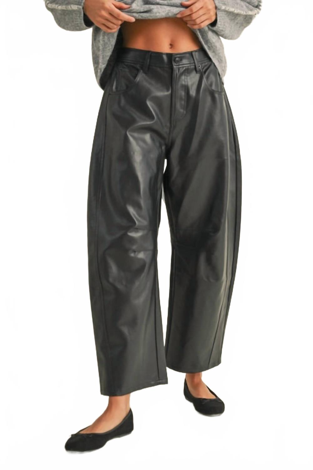 

Веганская кожаные брюки-бочонок в черном цвете MIOU MUSE