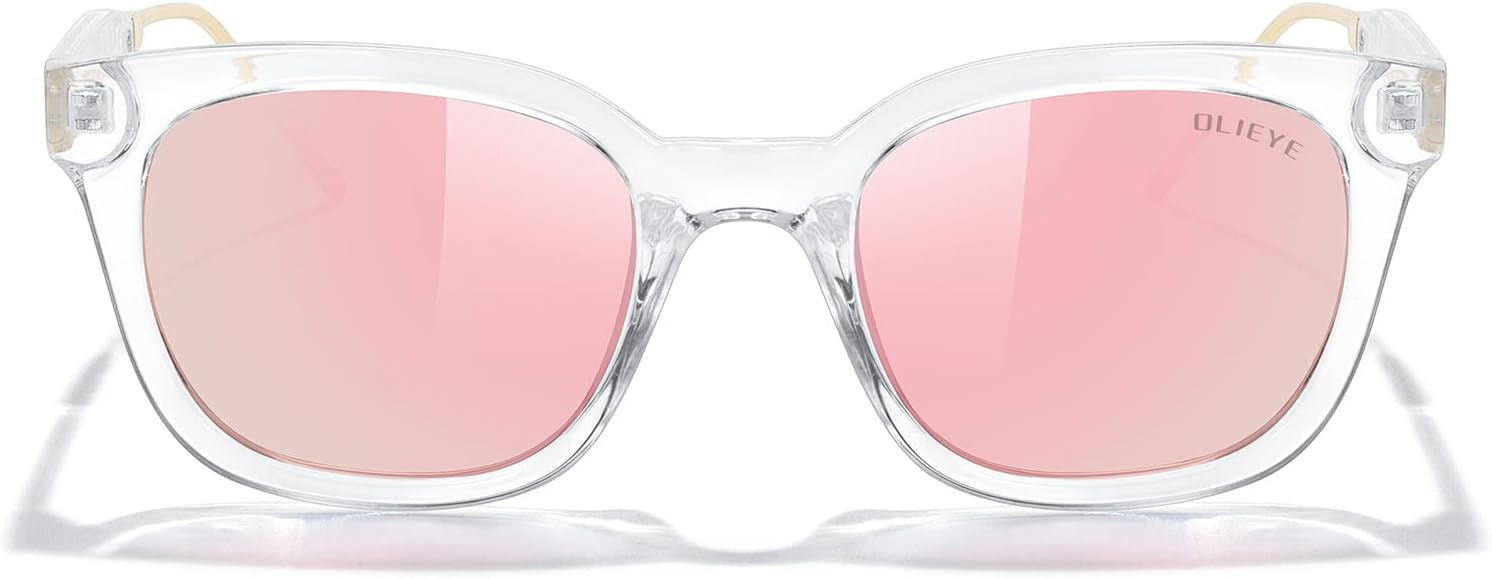 

Квадратные поляризованные солнцезащитные очки для женщин и мужчин в стиле ретро, ​​модные солнцезащитные очки с защитой от УФ-излучения UV400 и зеркальными линзами OLIEYE, Transparent Frame/Pink Mirror Lens