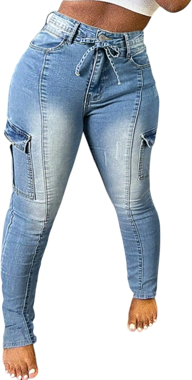 

Женские карго джинсы с клапанами и встроенным ремнем CFNZER