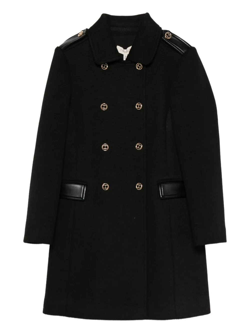 

Двубортное пальто с деталями на плечах (погонами) TWINSET Kids, черный