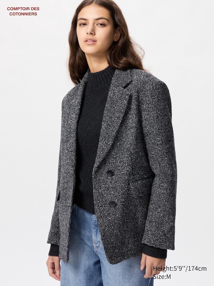 

Пиджак из твида с добавлением шерсти Uniqlo, цвет 09 черный