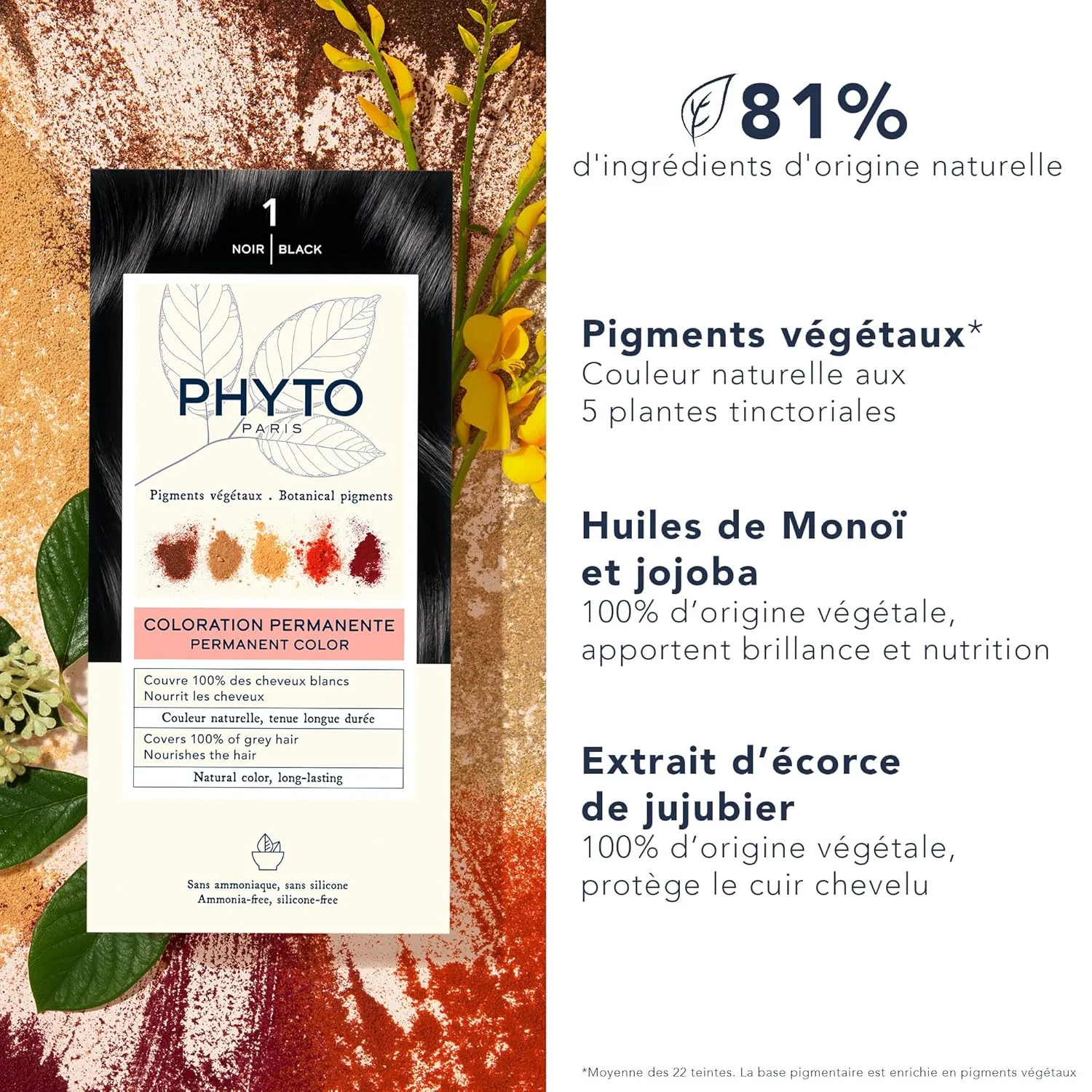 Стойкая краска для волос PHYTO Phytocolor с растительными пигментами, 100% закрашивание седых волос, без аммиака, без PPD, без резорцина, 0,42 унции. 11.91 г (1 шт.), 1 Black — фото 3