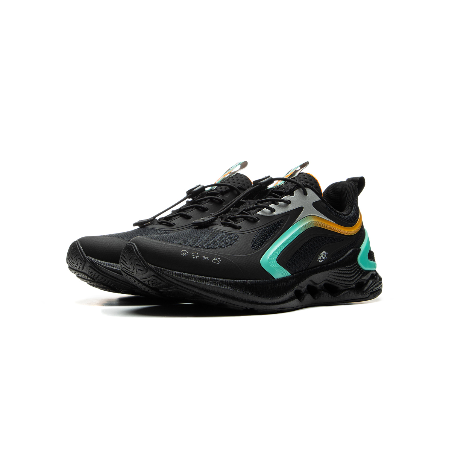 LINING YOUNG Детские кроссовки для бега Black/Neon Jade Green Kids' — фото 4