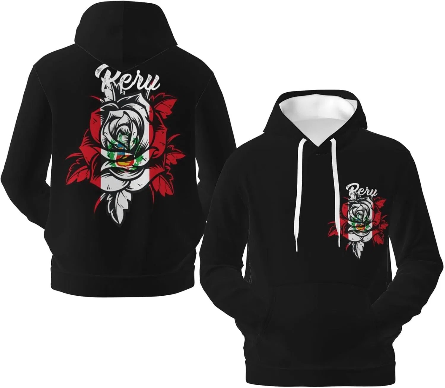 Generic Винтажная флисовая толстовка с капюшоном и карманом Vintage Rose Peruvians Peru Flag