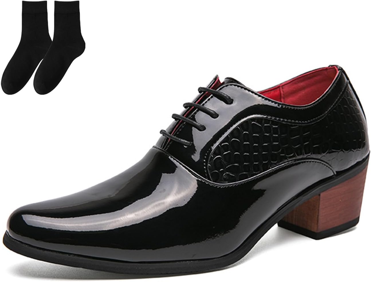 

Мужские кожаные туфли классические с шнуровкой, низкий верх, зауженный носок, тисненые, на высоком устойчивом каблуке, деловые, свадебные, деловые туфли Generic, черный