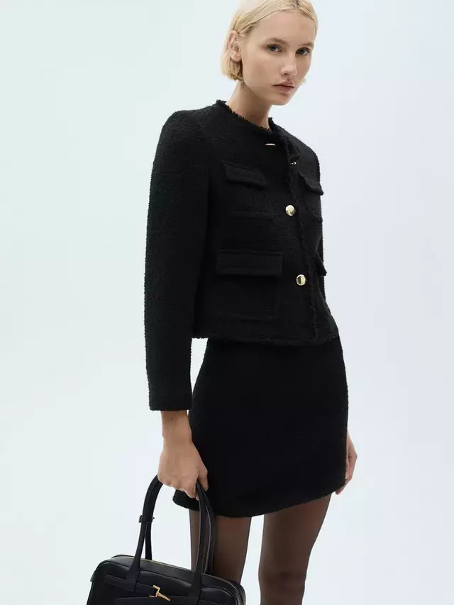 

Куртка Mango Wintour Pocket Wool Blend Tweed, черный