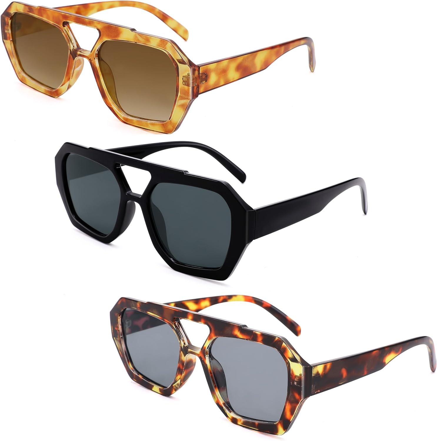 

Солнцезащитные очки Bouryo Trendy Square, авиаторы, шестиугольная квадратная оправа, двойная перемычка, широкое лицо. Цвет: G1 Tortoise / Light Blue + Yellow Tortoise / Gradient Tea + Black / Grey