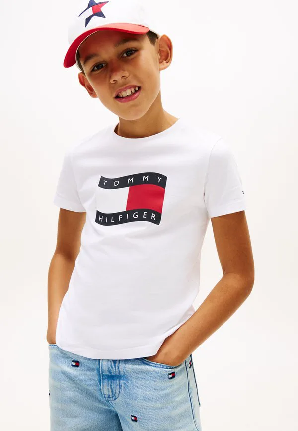 Футболка с круглым вырезом и принтом в виде волнистого флага Tommy Hilfiger, White