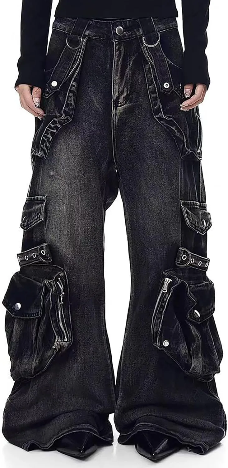 

Женские багги карго джинсы mid rise с карманами relaxed fit wide leg QLAUYIOE