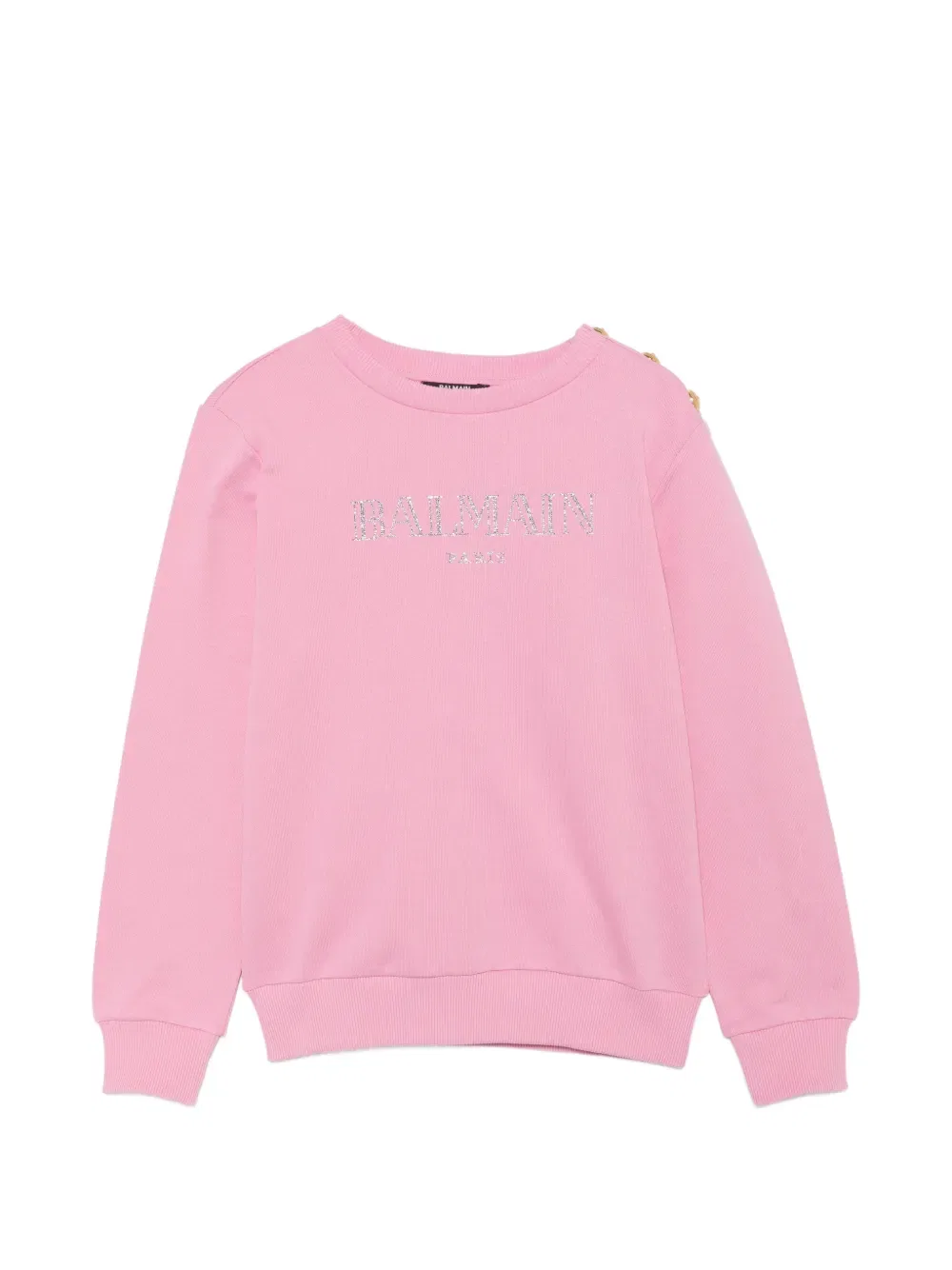 Толстовка с украшенным логотипом и застежкой на пуговицы на плечах Balmain Kids, розовый