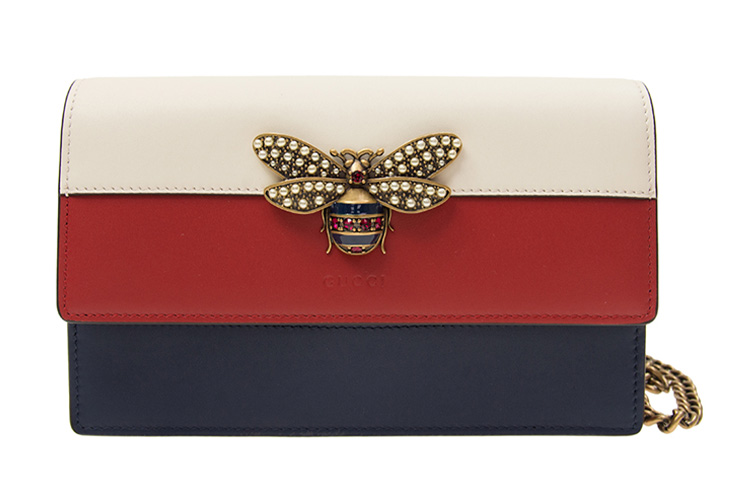 

Сумка через плечо Queen Margaret из кожи с полосками белого, красного и синего цветов GUCCI