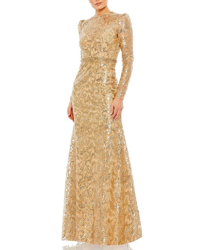 

Украшенное платье с высоким воротом и длинными рукавами Mac Duggal, золотой