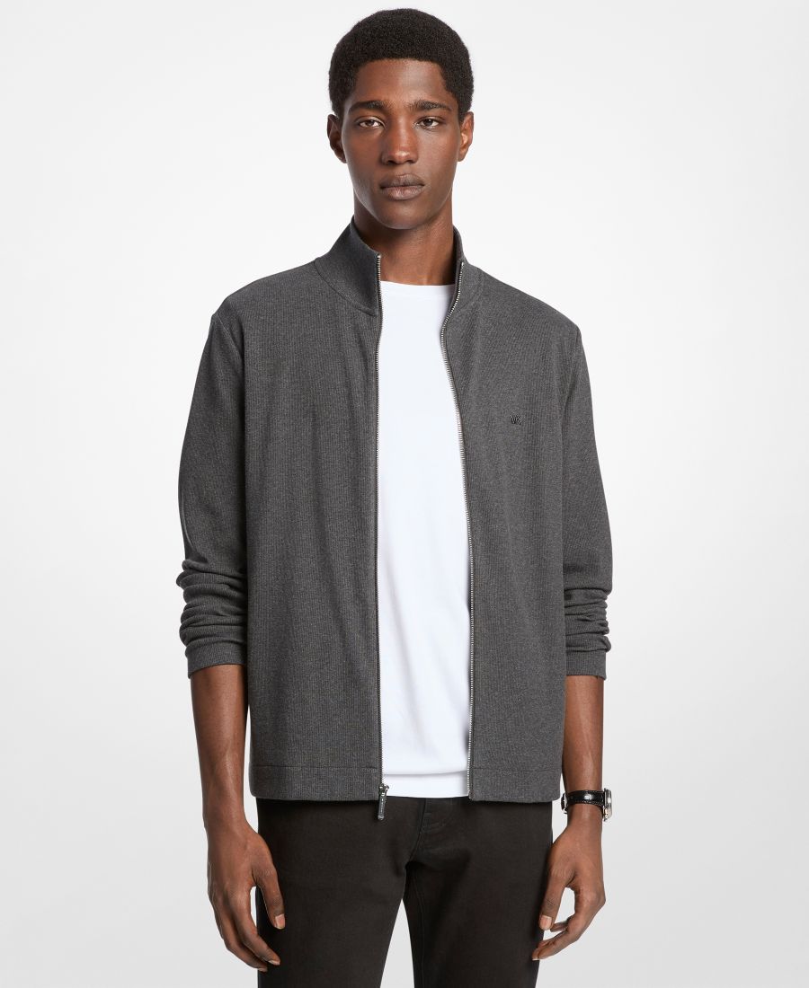 

Мужской ребристый свитер с высоким воротником и застежкой-молнией Michael Kors, CHARCOAL M