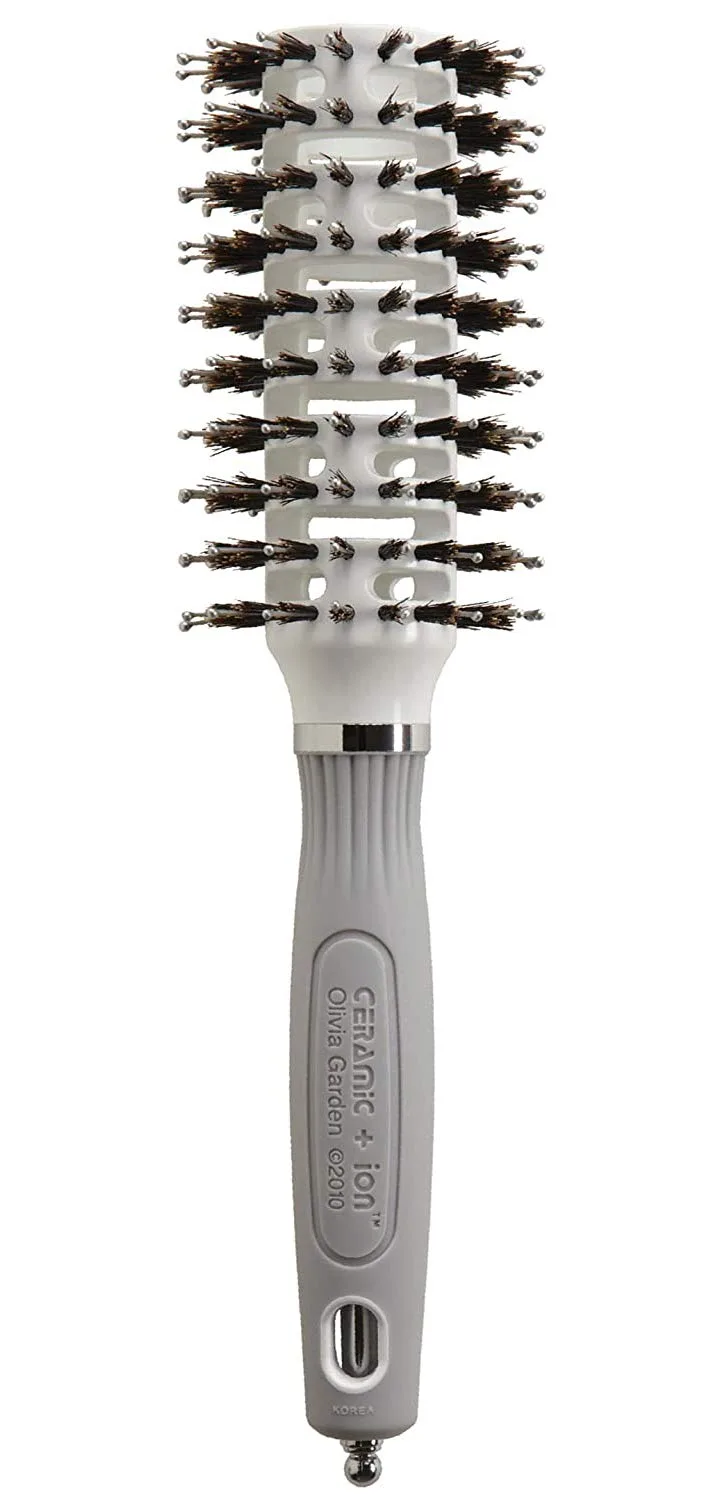 Щетка для укладки волос Olivia Garden Ceramic + Ion Turbo Vent Pro - круглая щетка для сухой укладки - не электрическая - профессиональная щетка для тонких волос - для коротких и средних волос Средний 6,4 см (CITV-COMD), Black, Grey, White