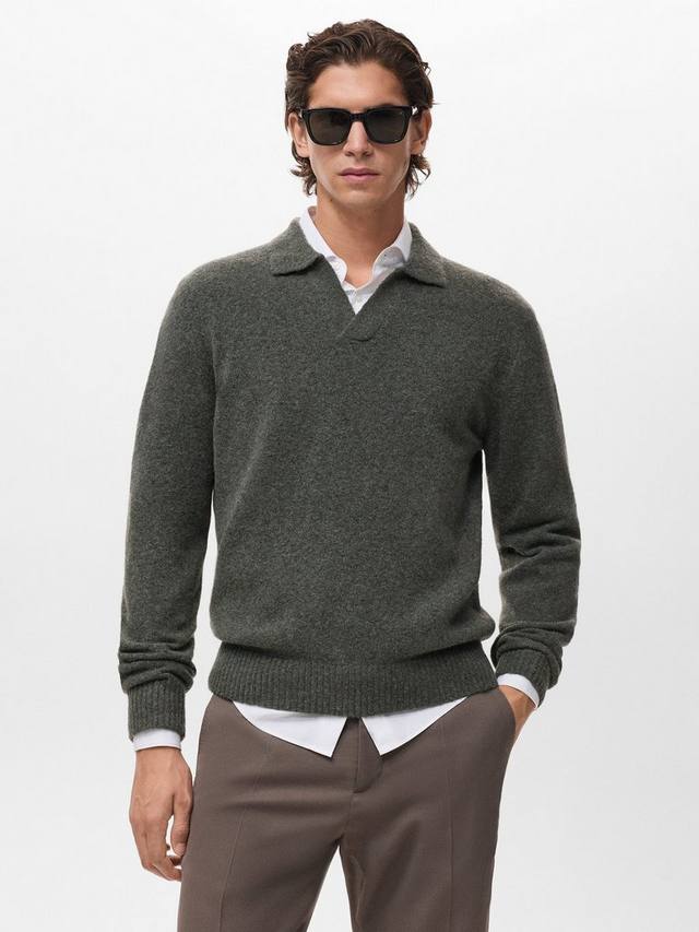 

Вязаный свитер-поло из смесовой шерсти Oreo Mango, Dark Green