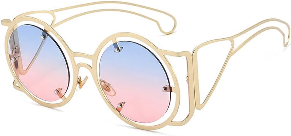 

Круглые солнцезащитные очки в стиле стимпанк для женщин, панк, металлическая оправа, женские солнцезащитные очки, унисекс очки с защитой от УФ-излучения UV400 TKKTLLT, Gold-bluepink