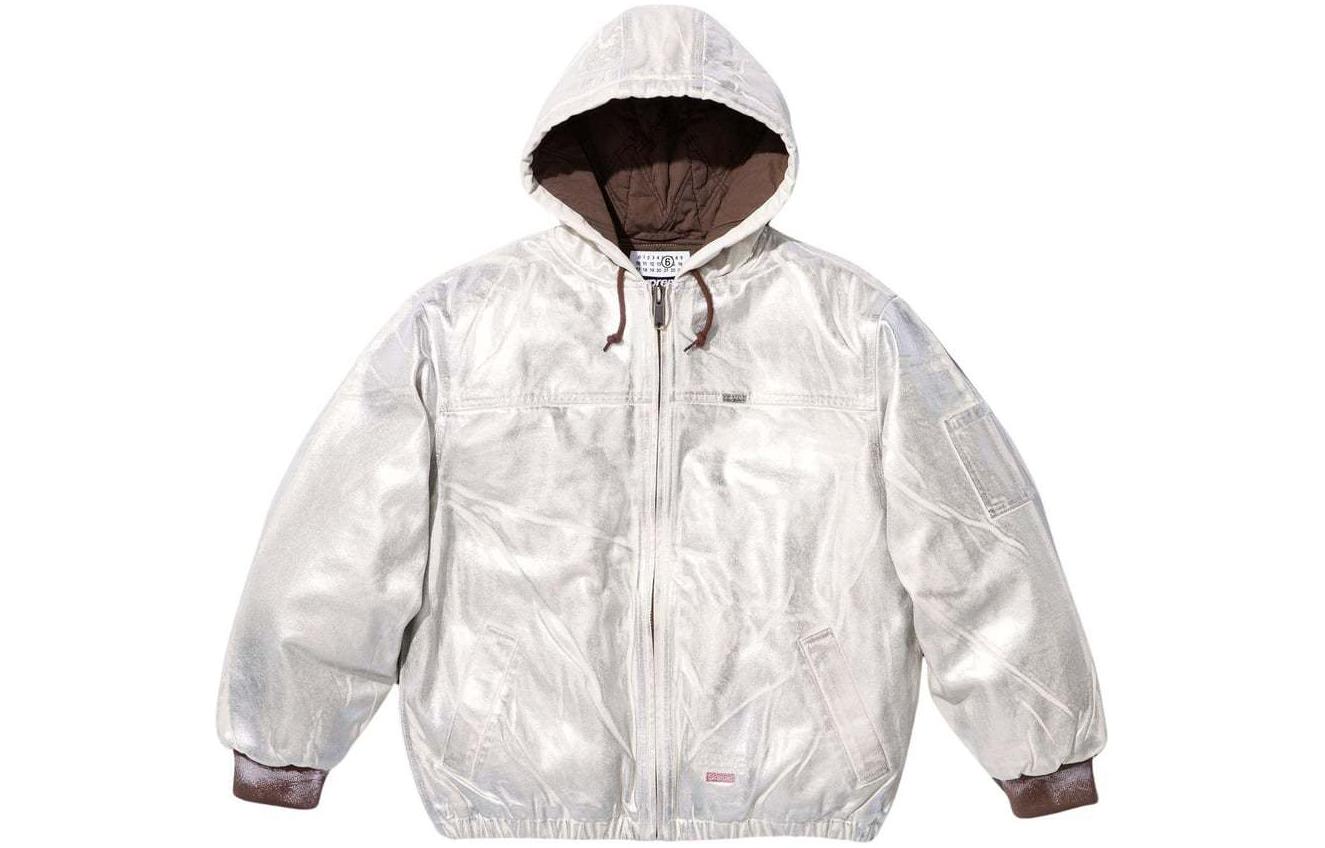 MM6 Maison Margiela Фольгированная худи рабочая куртка Supreme, Natural/Natural — фото 2