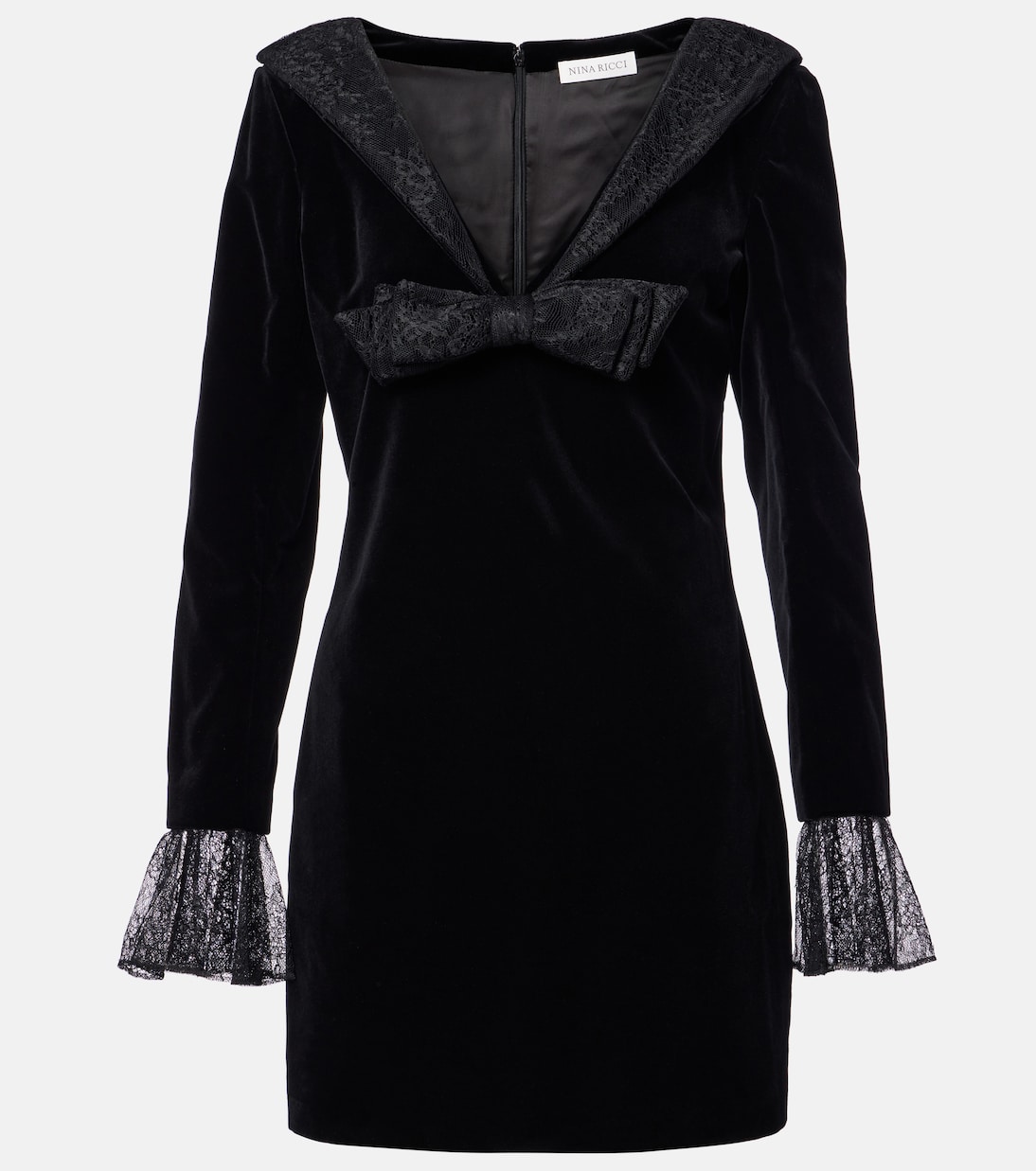 

Мини-платье из хлопкового бархата с кружевной отделкой Nina Ricci, черный