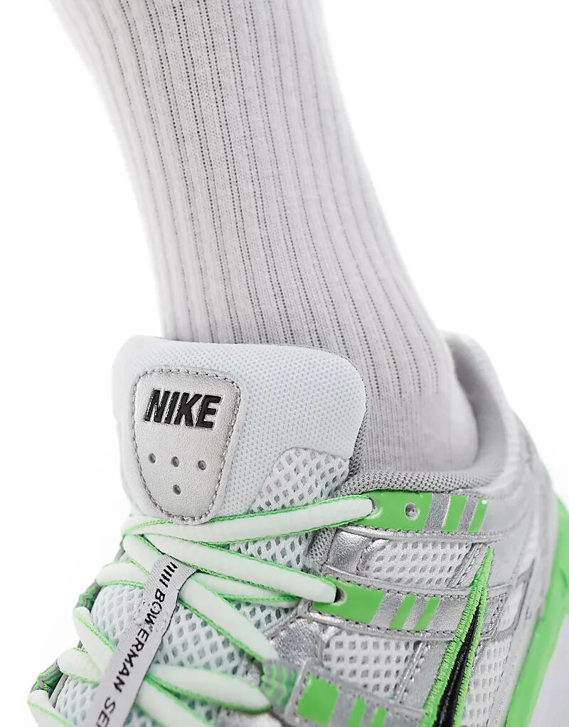 Кроссовки унисекс Nike P-6000 в цвете «металлик серебристый» и «зеленый» — фото 4