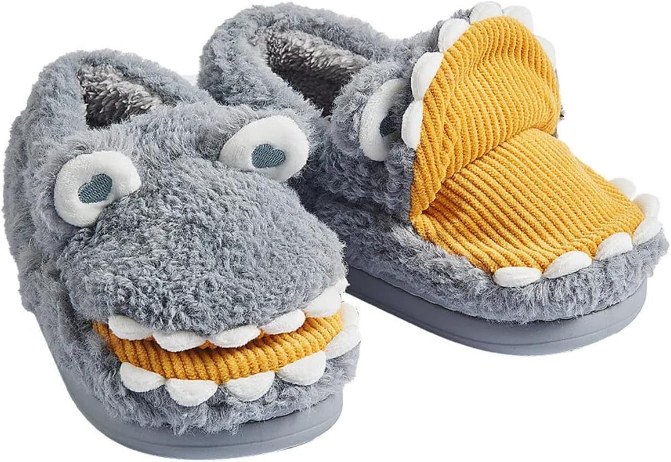

Милые зимние детские тапочки с динозавром, мультяшные, для мальчиков и девочек, теплые флисовые домашние тапочки, 1-3 года Modaser, серый