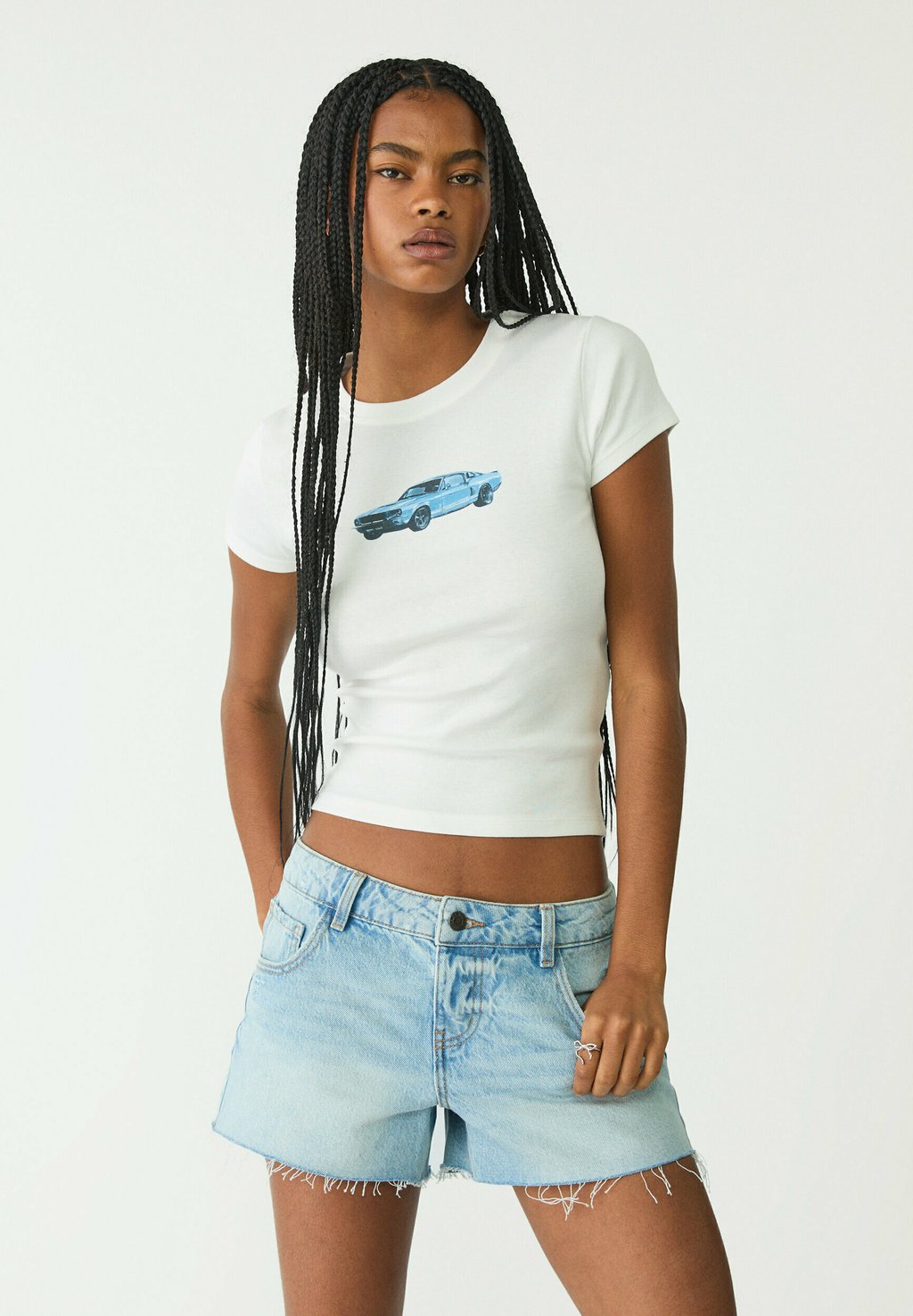 

Футболка с принтом SHORT SLEEVE WITH PLACEMENT Stradivarius, светло-голубой