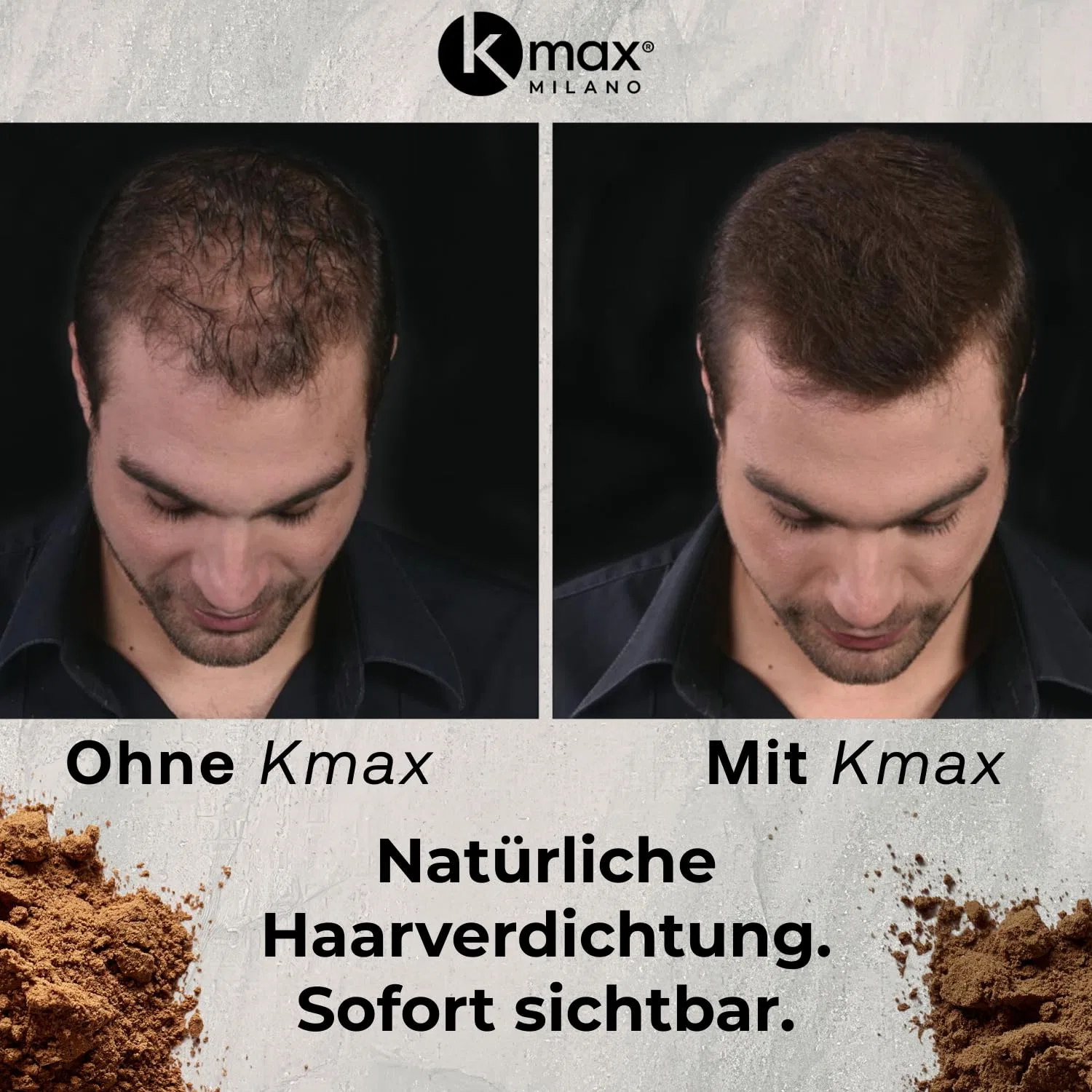 Кератиновая пудра для волос Kmax 64 г, темно-коричневая Kmax, Dark Brown — фото 2