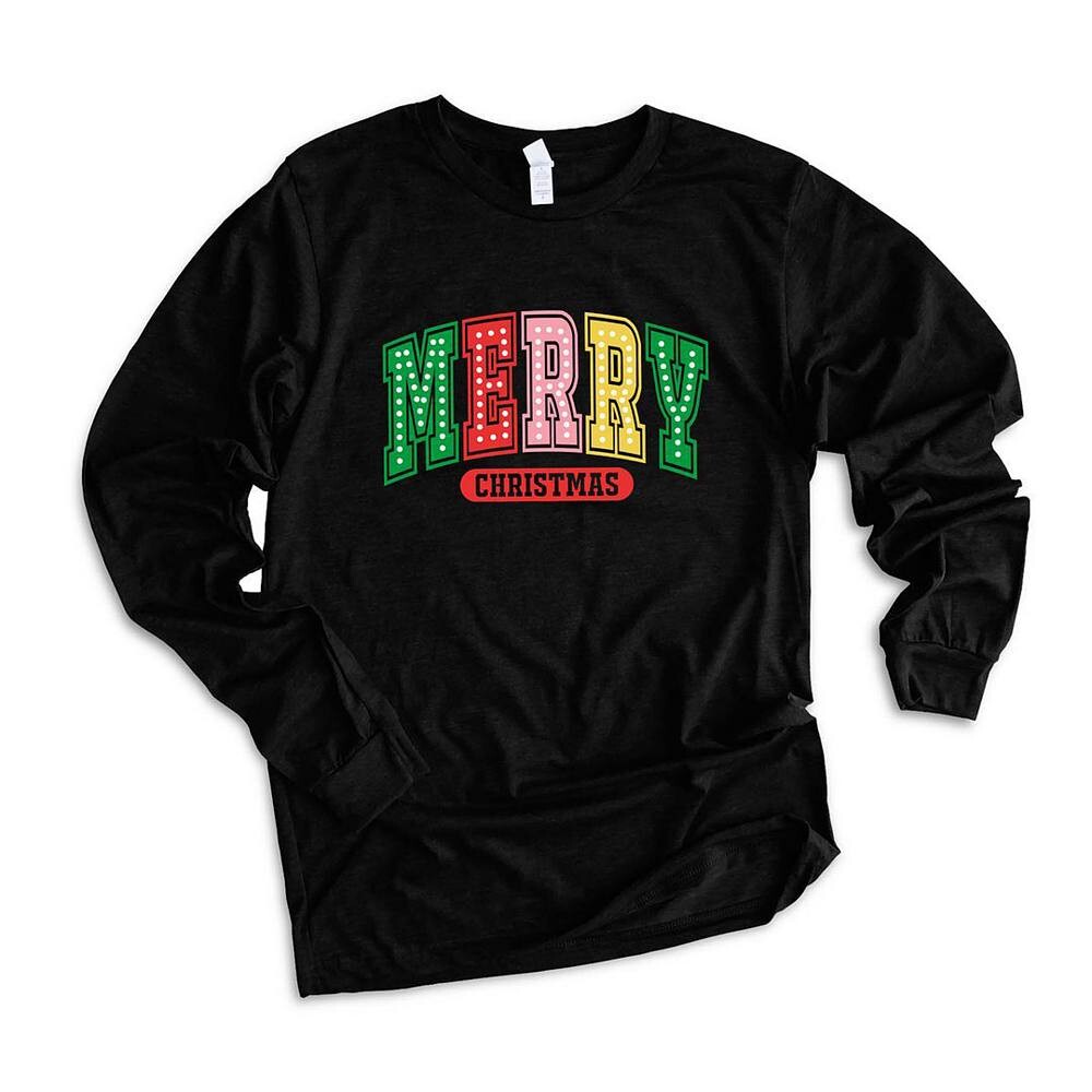 

Цветная футболка с длинными рукавами и рисунком Merry Christmas Varsity Varsity Simply Sage Market, черный