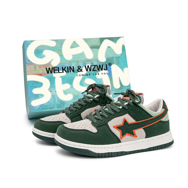 

WELKIN&WZWJ Антискользящие износостойкие легкие дышащие низкие скейтерские кроссовки для увеличения роста унисекс бело-зеленые, цвет White Green