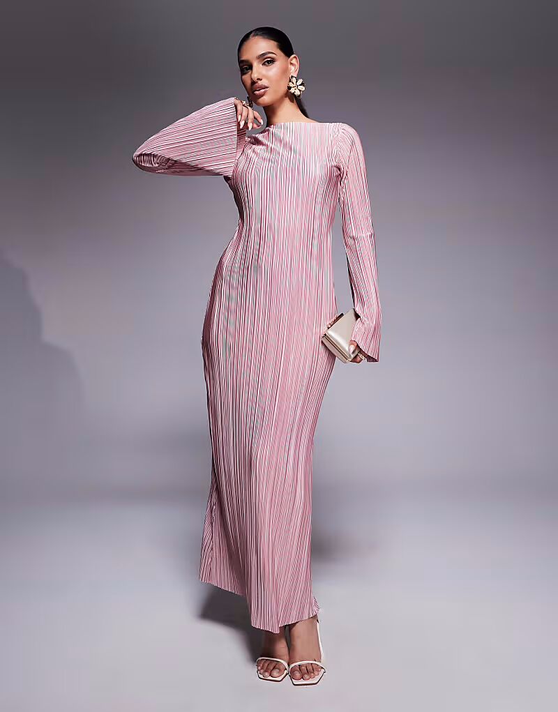 

Платье макси ASOS DESIGN с глубоким вырезом на спине и рукавами-ангелами в светло-розовом цвете