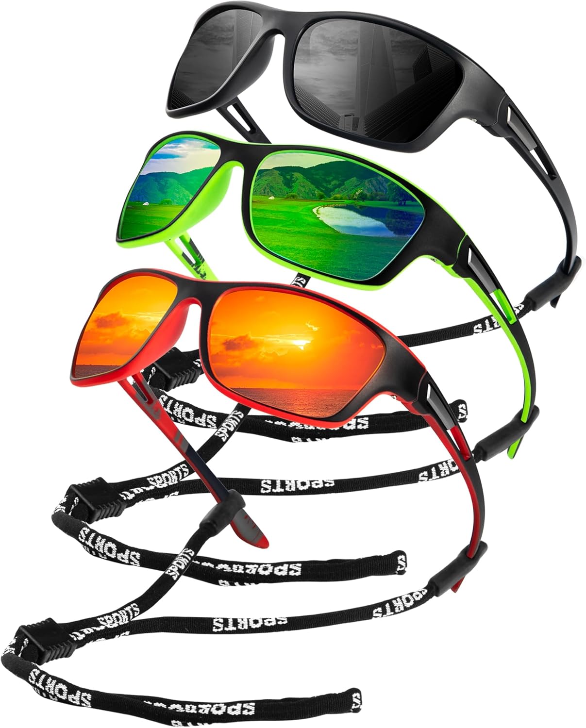 

Поляризованные солнцезащитные очки KALIYADI для мужчин, спортивные солнцезащитные очки для вождения, езды на велосипеде и рыбалки с защитой от УФ-излучения, Matte Black/Green/Red