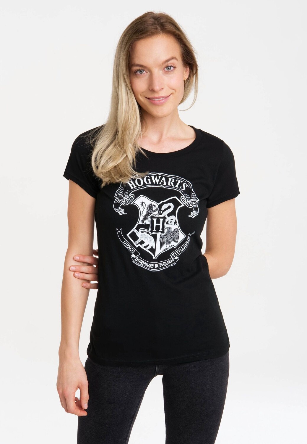 Новая футболка для девочек «Гарри Поттер» — логотип Хогвартса (белая) LOGOSHIRT, черный — фото 3