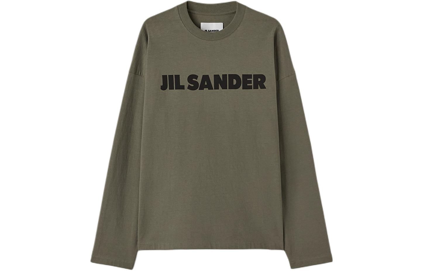 

Футболка с длинным рукавом и принтом логотипа JIL SANDER, темно-зеленый