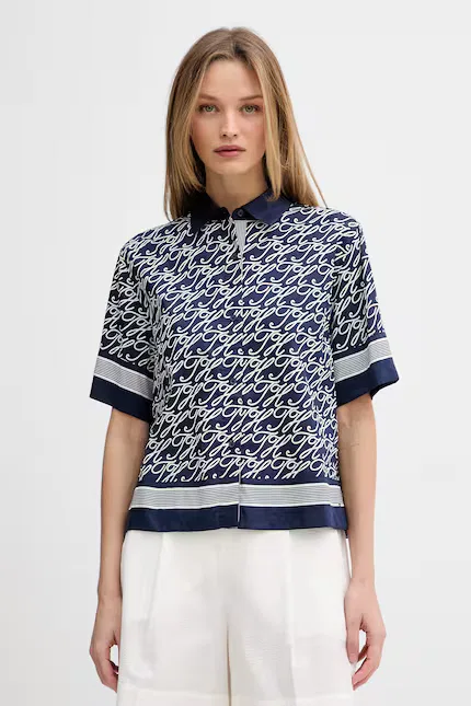 Рубашка из хлопка с шелком SUMMER Tommy Hilfiger, синий