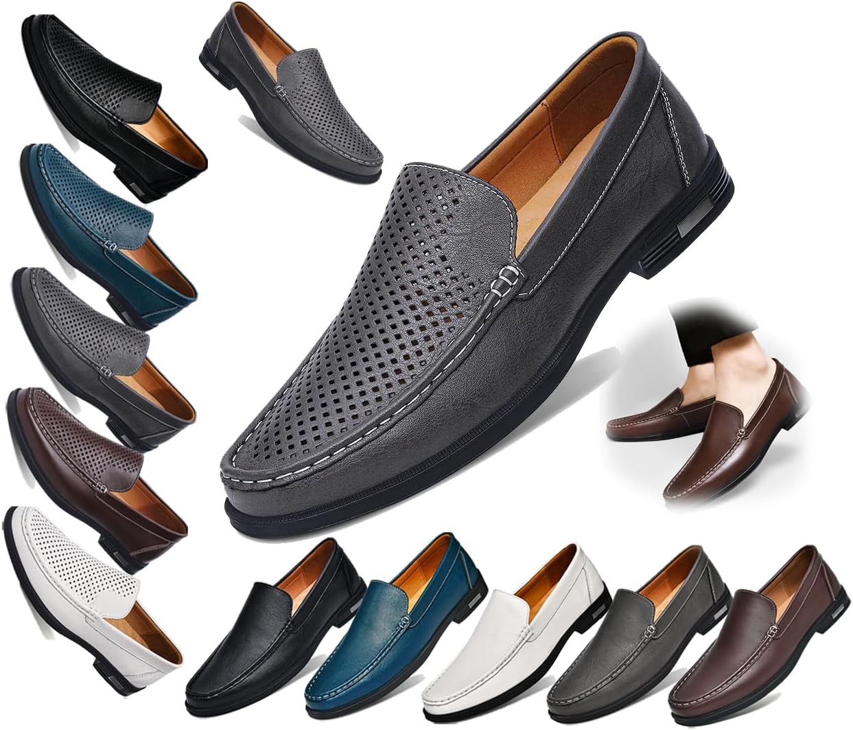 

Мужские кожаные лоферы, удобные туфли-слипоны, комфортная повседневная обувь, мужские оксфорды, подходят для работы, бизнеса, офиса и других мероприятий Generic, серый