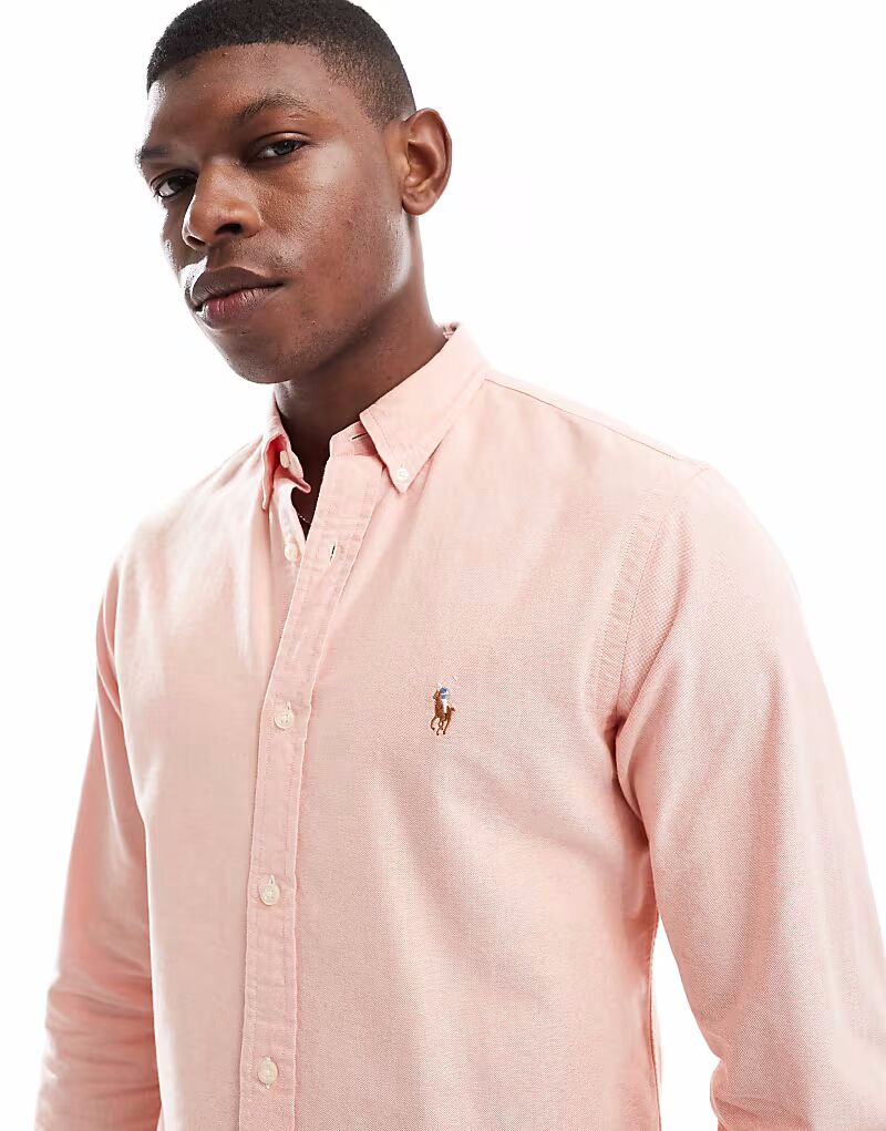 

Рубашка оксфорд с логотипом Polo Ralph Lauren облегающего кроя оранжевого цвета