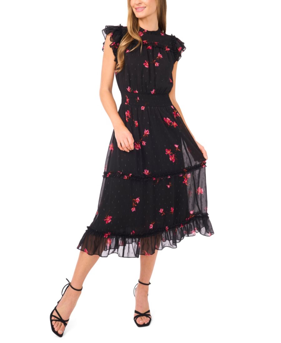 

Женское миди-платье с рукавами-крылышками и присборенной талией CeCe, Rich Black