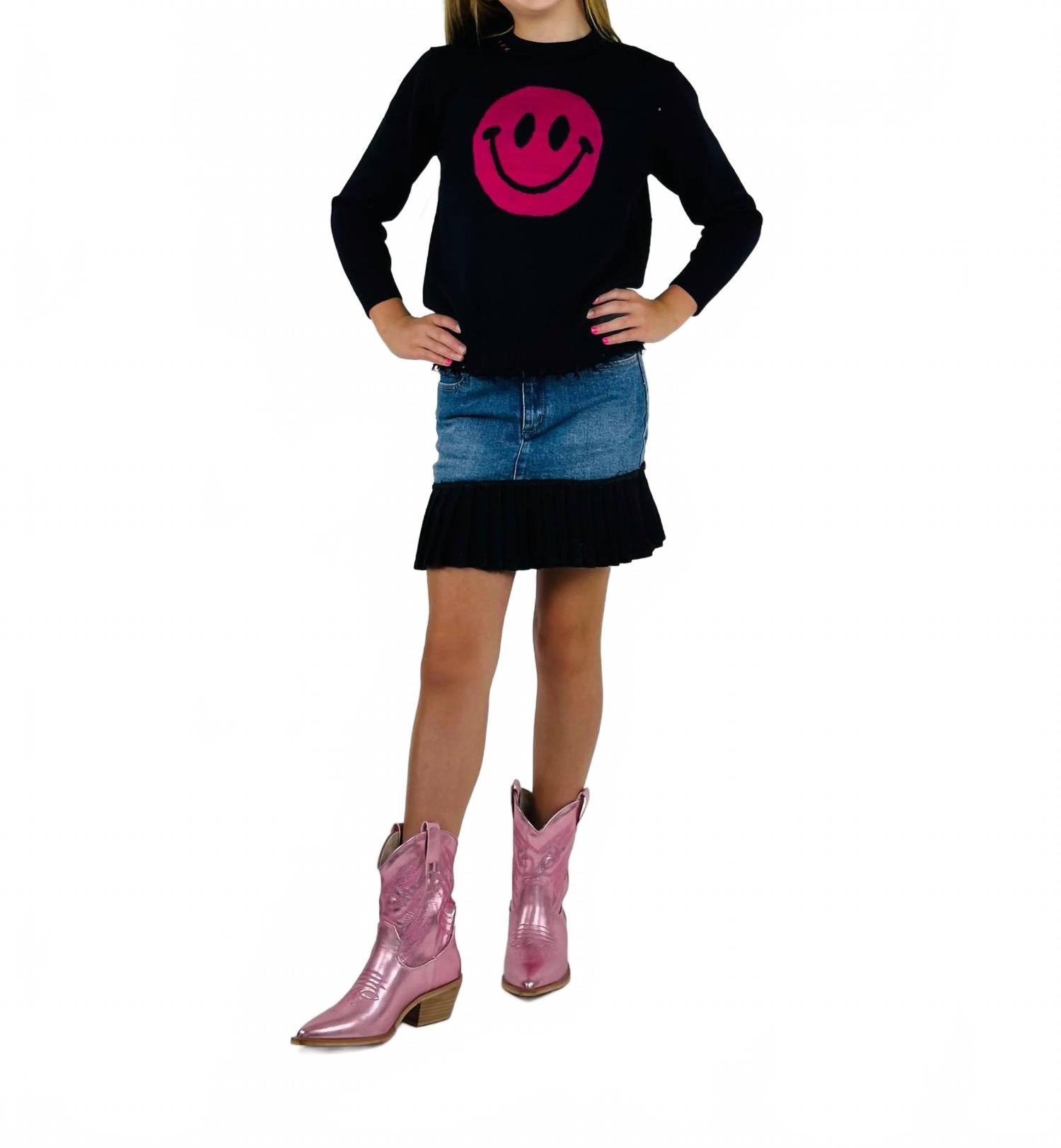 

Детский свитер с улыбкой в черно-розовом цвете Rock & Candy