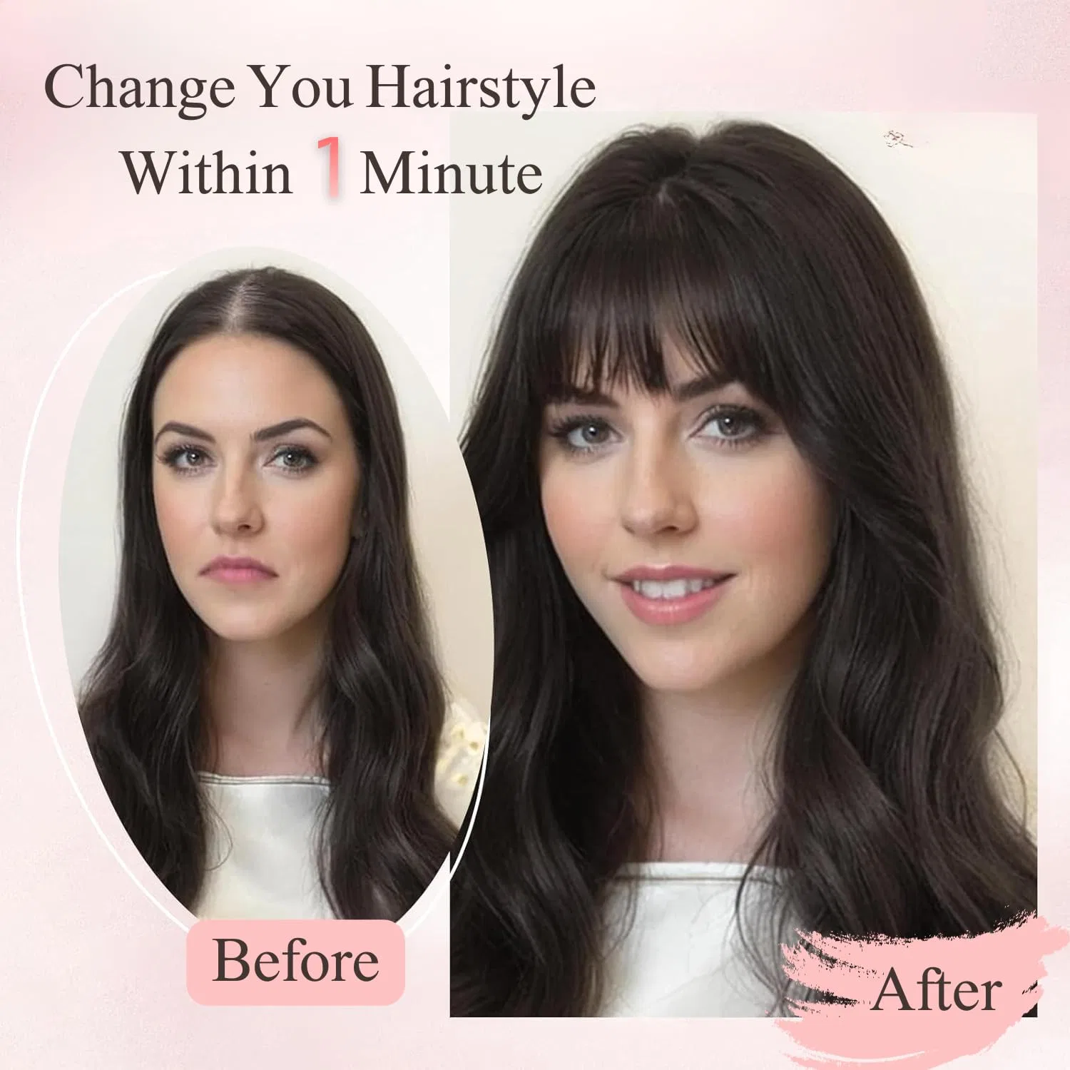 Накладка для волос из натуральных волос с челкой «360° 3D» от Sapphirewigs, 30 см Ohobloom Hair, Natural Black — фото 4