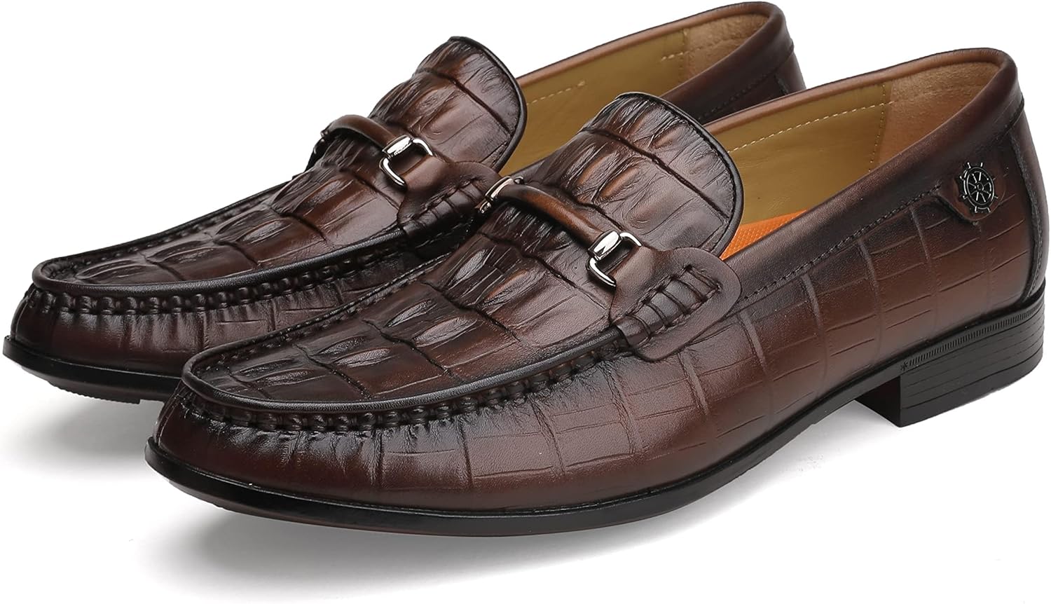 

Мужские кожаные лоферы с перфорацией, с тиснением под крокодила, на утяжке, подходящие для вечеринок, бизнеса, свадеб Generic, коричневый