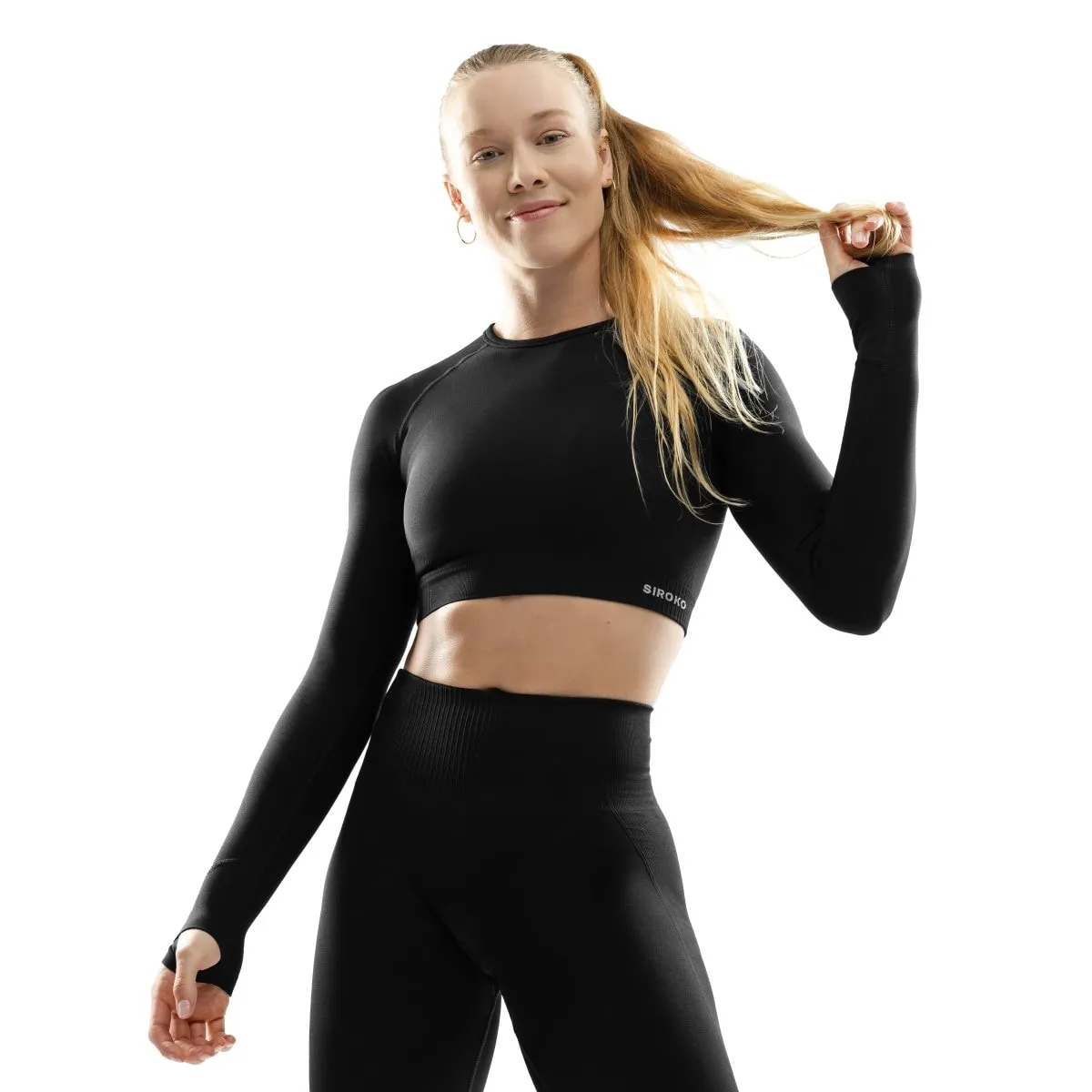 

Женская бесшовная топ с длинным рукавом Gym-Cropped-LS Siroko, черный