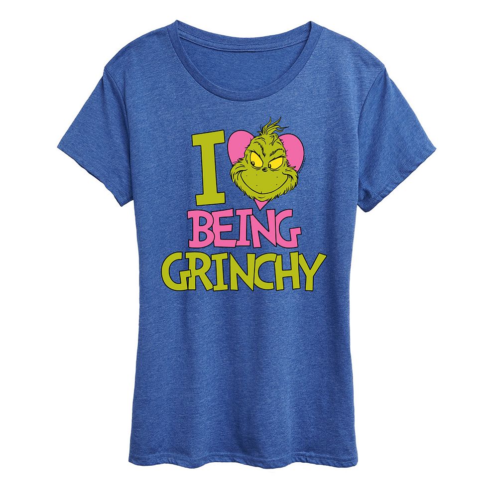 

Женская футболка с рисунком Grinch I Love Being Grinchy Licensed Character, цвет Heather Royal Blue