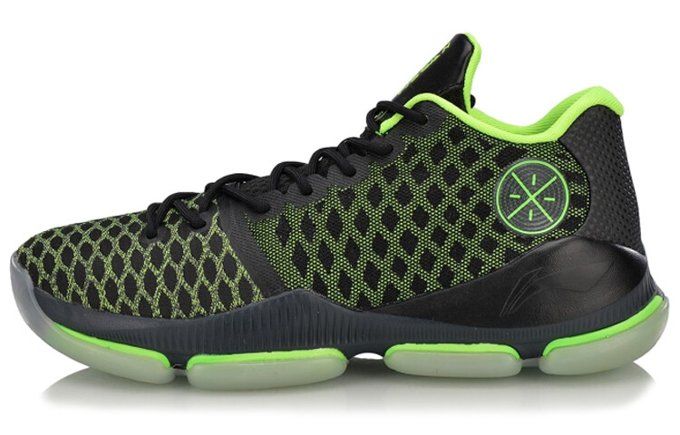 

Баскетбольные кроссовки мужские среднего размера, черные/зеленые Lining