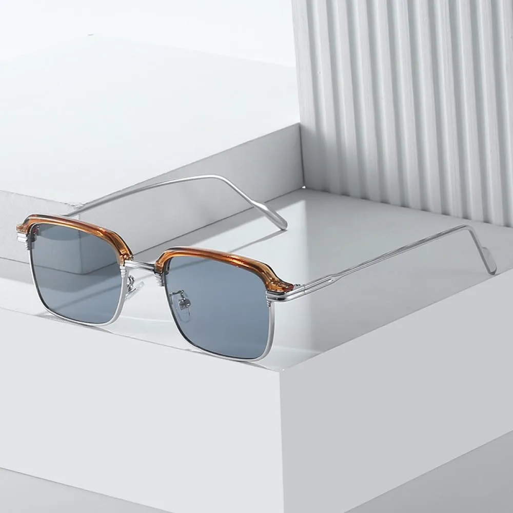 

Солнцезащитные очки в стиле ретро 2027 для женщин, квадратные, с прозрачными линзами с градиентом, защита от УФ-излучения UV400, для мужчин MTZJH, Black Golden Grey