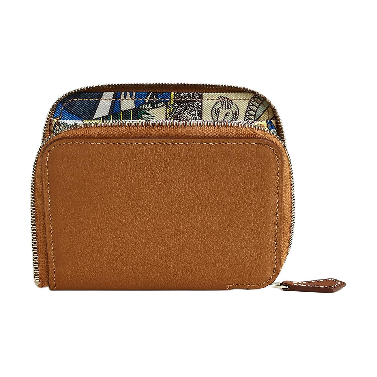 

HERMES Шёлковый кошелёк Evercolor из телячьей кожи для женщин Прусский синий золотой и светло-фиолетовый и светло-зелёный