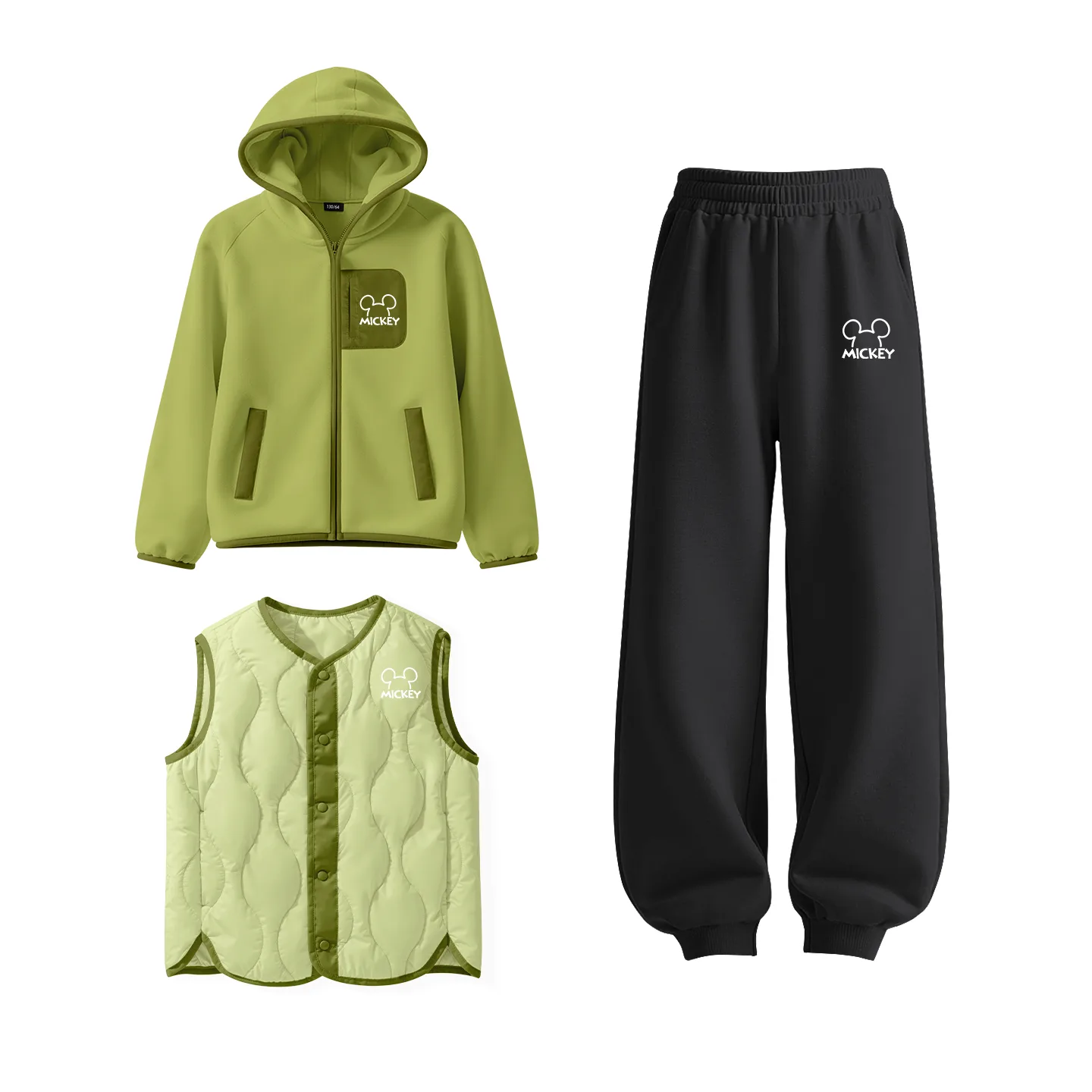 Детская повседневная худи на флисе Disney, [Thickened and Fleece-Lined]Thick Board Di Line K Ecru+Thick Board Di Line K Ecru+Solid Color Black — фото 3