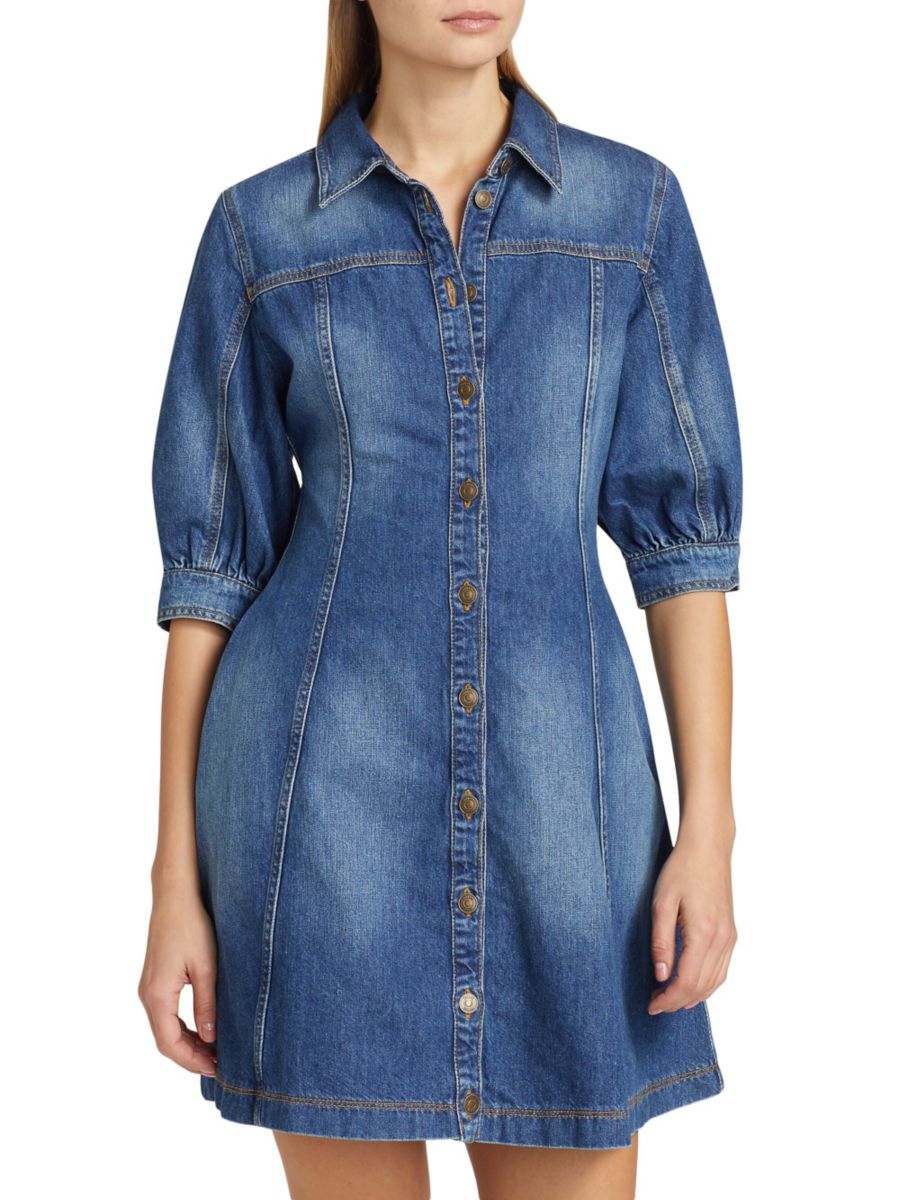 

Мини-платье из джинсовой ткани Barb Cotton с рукавами-фонариками ba&sh, цвет Blue Jeans
