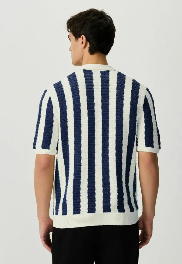 Полосатая рубашка стандартного кроя Next, White/Navy Blue — фото 3