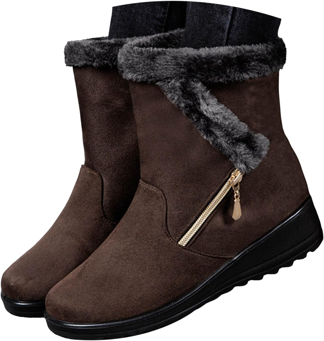 

Зимние ботинки Hbeylia для женщин, с флисовой подкладкой, теплые платформенные ботинки на среднем каблуке, Coffee