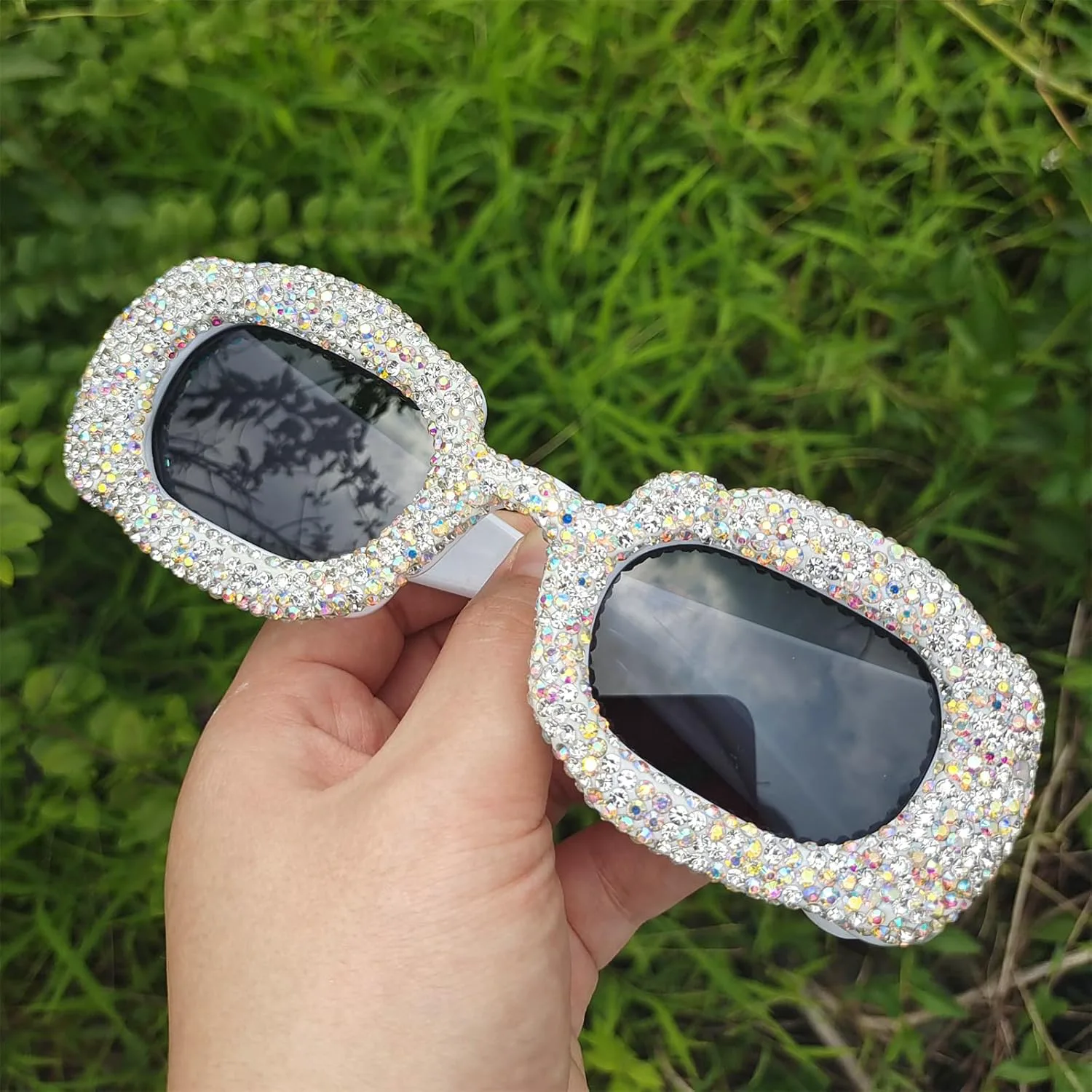 

Солнцезащитные очки COTIA Square Shiny Diamond Sunglasses Women Full Crystal Rhinestone Sun Glasses Men Punk Bling Party Eyeglasses, 3pcs White+gold+black